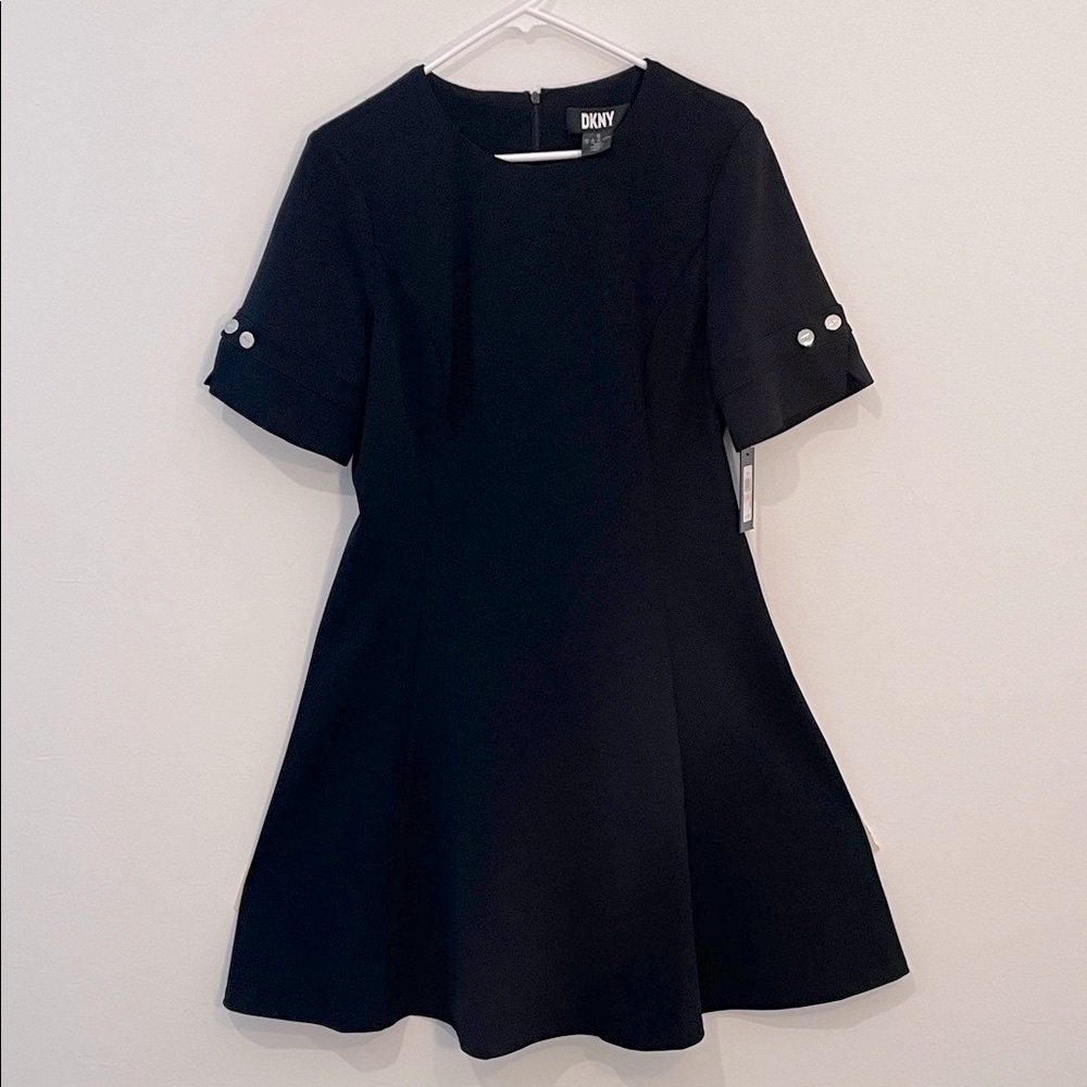 **NEW** DKNY Black Mini Dress with Buttoned Sleeves size 10